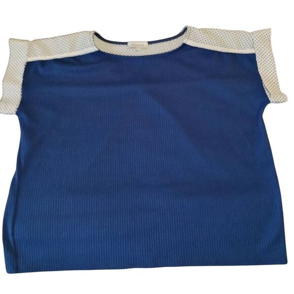 Blue and White Color-Block Blouse - Picture 1 of 13